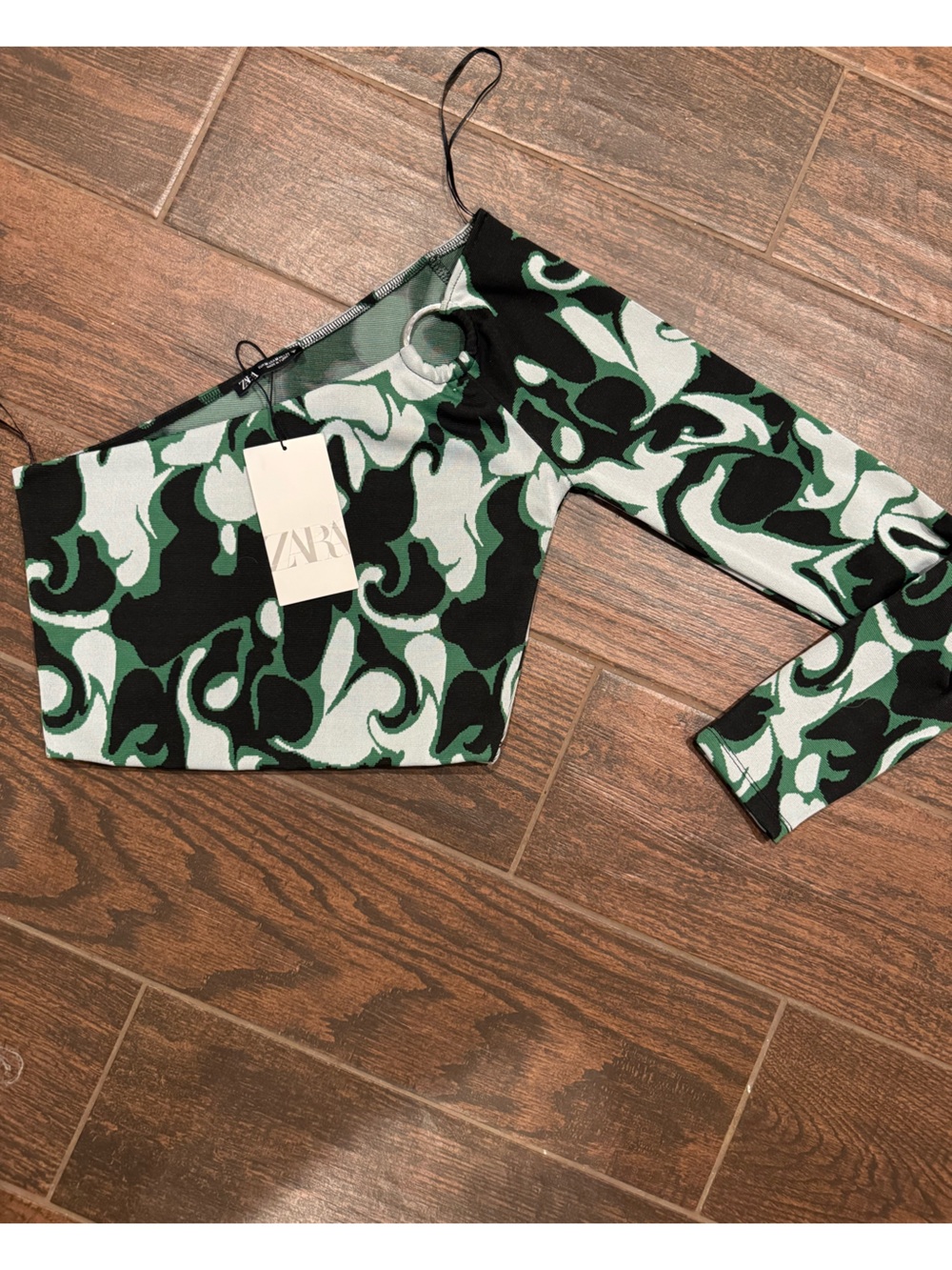 Zara Green and Black Retro One Sleeve Top NWT
